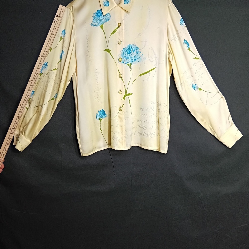 Escada Ivory Blouse with Blue Floral Accents - Picture 5 of 11